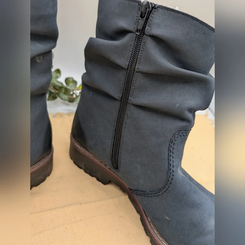 Rieker Women’s Ankle Boots Blue Fleece Lined Side Zip Comfort Shoes Size 42/11 M